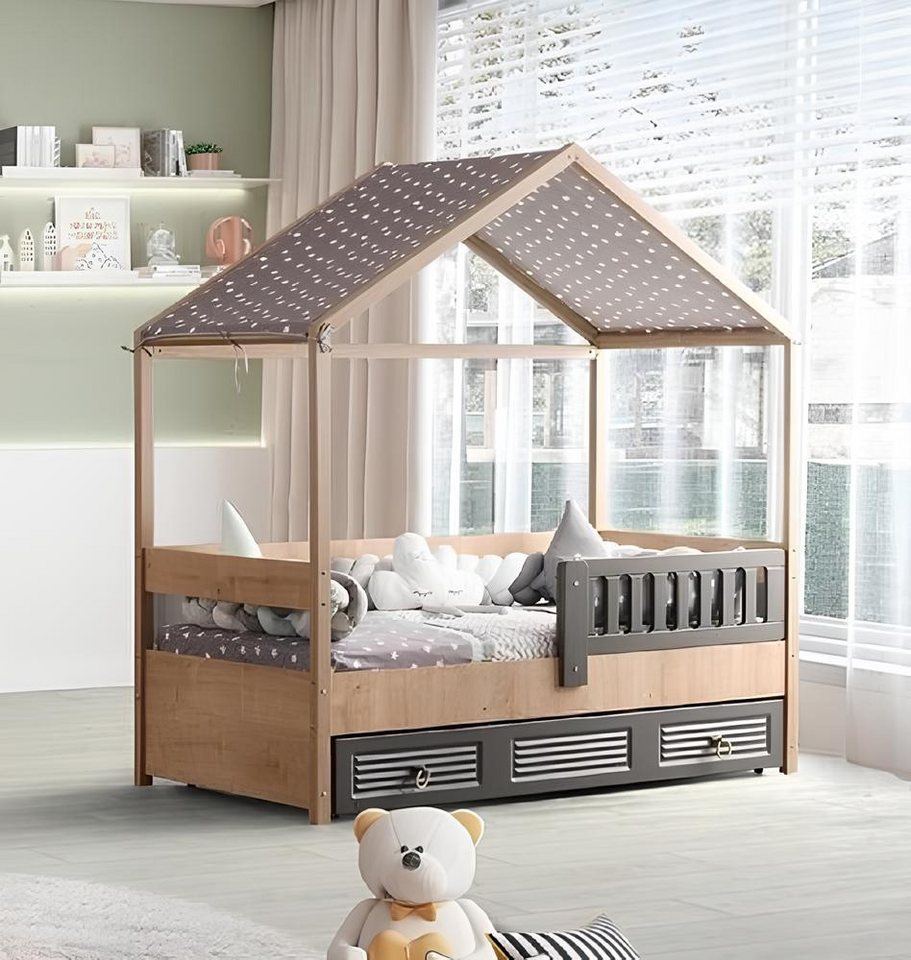Xlmoebel Kinderbett Kinderbettgestell aus Holz in Grau, 200 cm für Kinderzimmerbett (1-tlg., Bett), Hergestellt in Europa von Xlmoebel