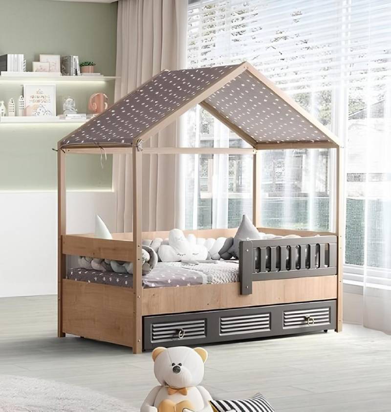 Xlmoebel Kinderbett Kinderbettgestell aus Holz in Grau, 200 cm für Kinderzimmerbett (1-tlg., Bett), Hergestellt in Europa von Xlmoebel