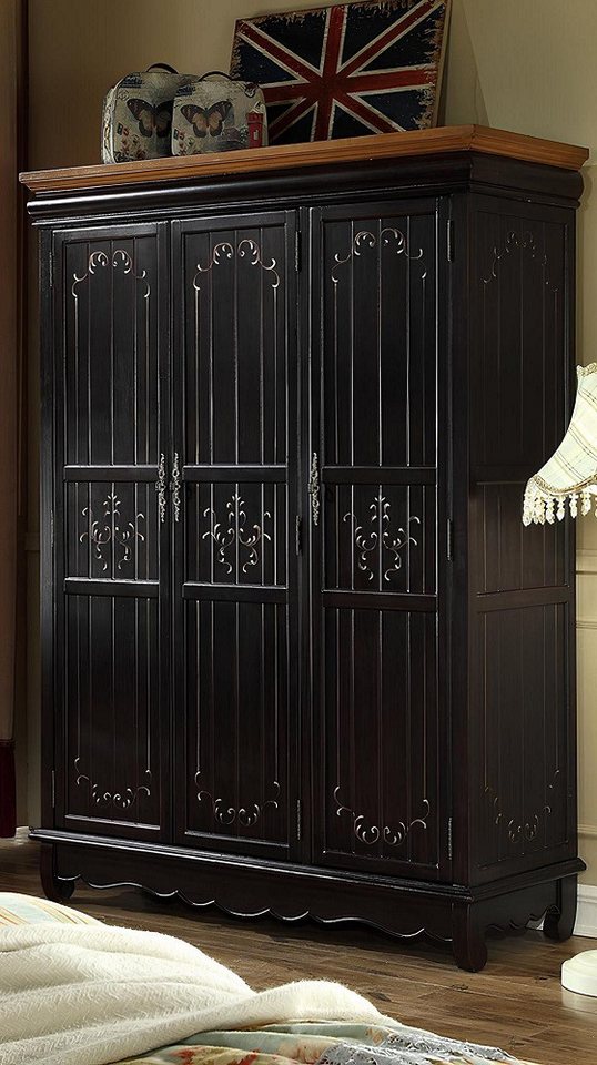 Xlmoebel Kleiderschrank Antiker Kleiderschrank im Landhausstil in Schwarz für das Schlafzimmer (Kleiderschrank) Hergestellt in Europa von Xlmoebel