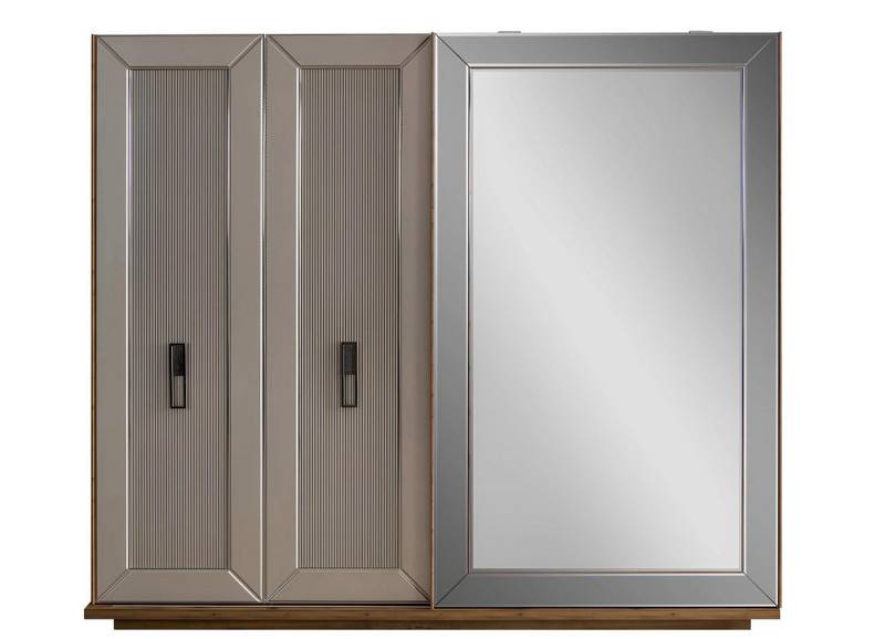 Xlmoebel Kleiderschrank Beiger Holzschrank mit Spiegel für Kleidung und Garderobe. (Kleiderschrank) Hergestellt in Europa von Xlmoebel