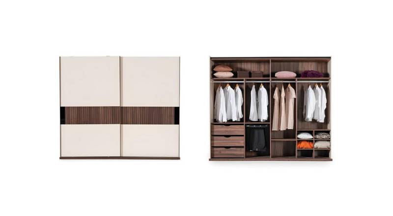Xlmoebel Kleiderschrank Kleiderschrank Schwebetüren Holz Beige Sofort (1-St) Made in Europa von Xlmoebel