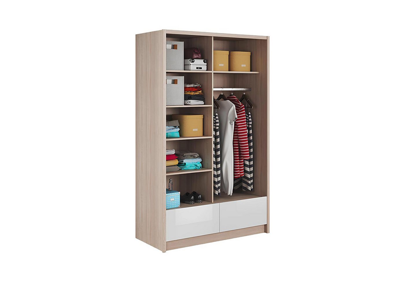 Xlmoebel Kleiderschrank Neu 130cm Garderobenschrank mit vielseitigen Regale (Kleiderschrank Aria II 130) Hergestellt in Europa von Xlmoebel