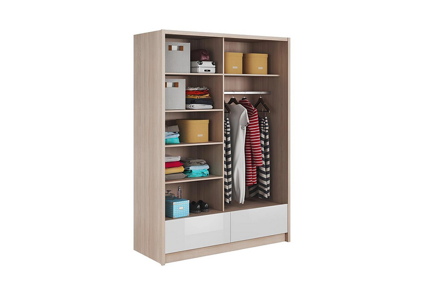 Xlmoebel Kleiderschrank Neu Garderobenschrank mit Mehrzweckregalen und Aufbewahrung, 150cm (Kleiderschrank Aria 150) Hergestellt in Europa von Xlmoebel
