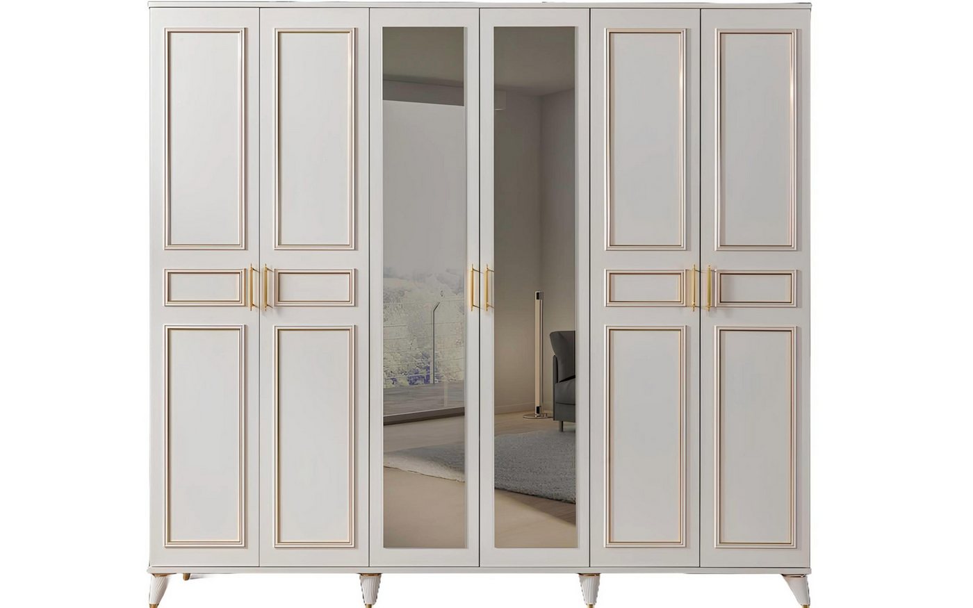 Xlmoebel Kleiderschrank Neuer Designer Holzschrank für das Schlafzimmer mit Glasfront in Weiß (Kleiderschrank) Hergestellt in Europa von Xlmoebel