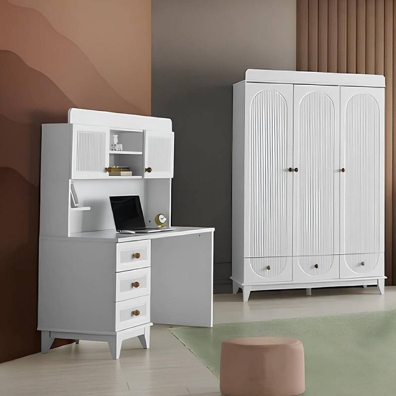 Xlmoebel Kleiderschrank Neuer luxuriöser Holzschrank für das Kinderzimmer in Weiß (2-St., 2 tlg.KINDERZIMMER SET (KLEIDERSCHRANK+SCHREIBTISCH) Hergestellt in Europa von Xlmoebel