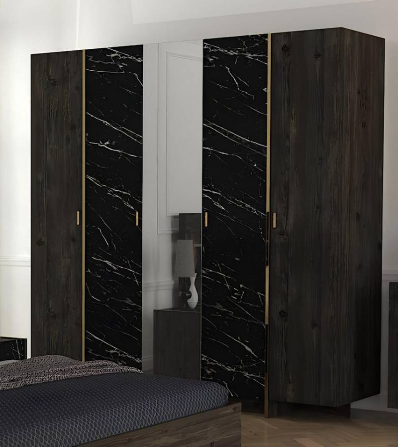 Xlmoebel Kleiderschrank Schlafzimmer Schrank mit Spiegel und 5 Türen, 204cm hoch (Kleiderschrank) Hergestellt in Europa von Xlmoebel