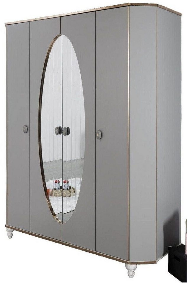 Xlmoebel Kleiderschrank Schlafzimmerschrank aus Holz mit Spiegel in Gold und Grau (Kleiderschrank) Hergestellt in Europa von Xlmoebel