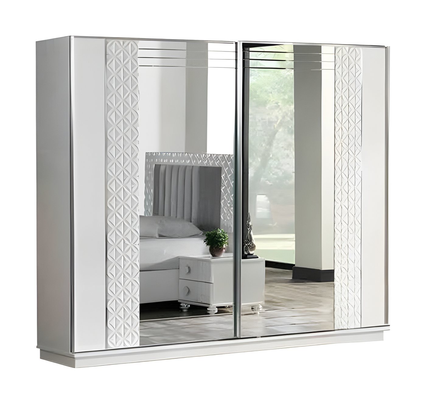 Xlmoebel Schiebetürenschrank Weißer Holzschrank mit Spiegel für das Schlafzimmer (Kleiderschrank) Hergestellt in Europa von Xlmoebel