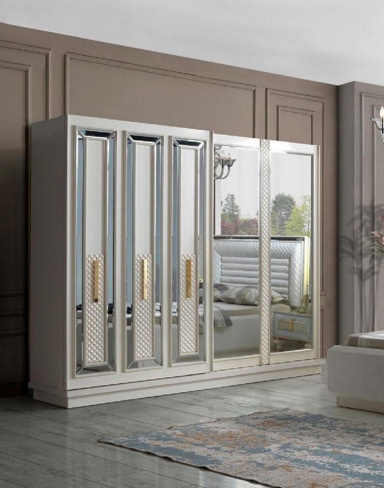 Xlmoebel Kleiderschrank Weißer Holzschrank mit Spiegel im Design als Garderobenschrank (1-St., Kleiderschrank) Hergestellt in Europa von Xlmoebel