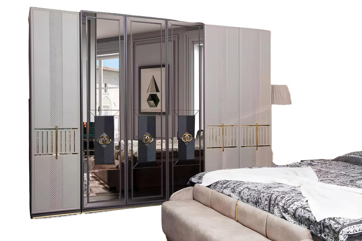 Xlmoebel Kleiderschrank Zeitgemäßer Schrank mit luxuriösem Spiegel für stilvolle (Kleiderschrank) Hergestellt in Europa von Xlmoebel