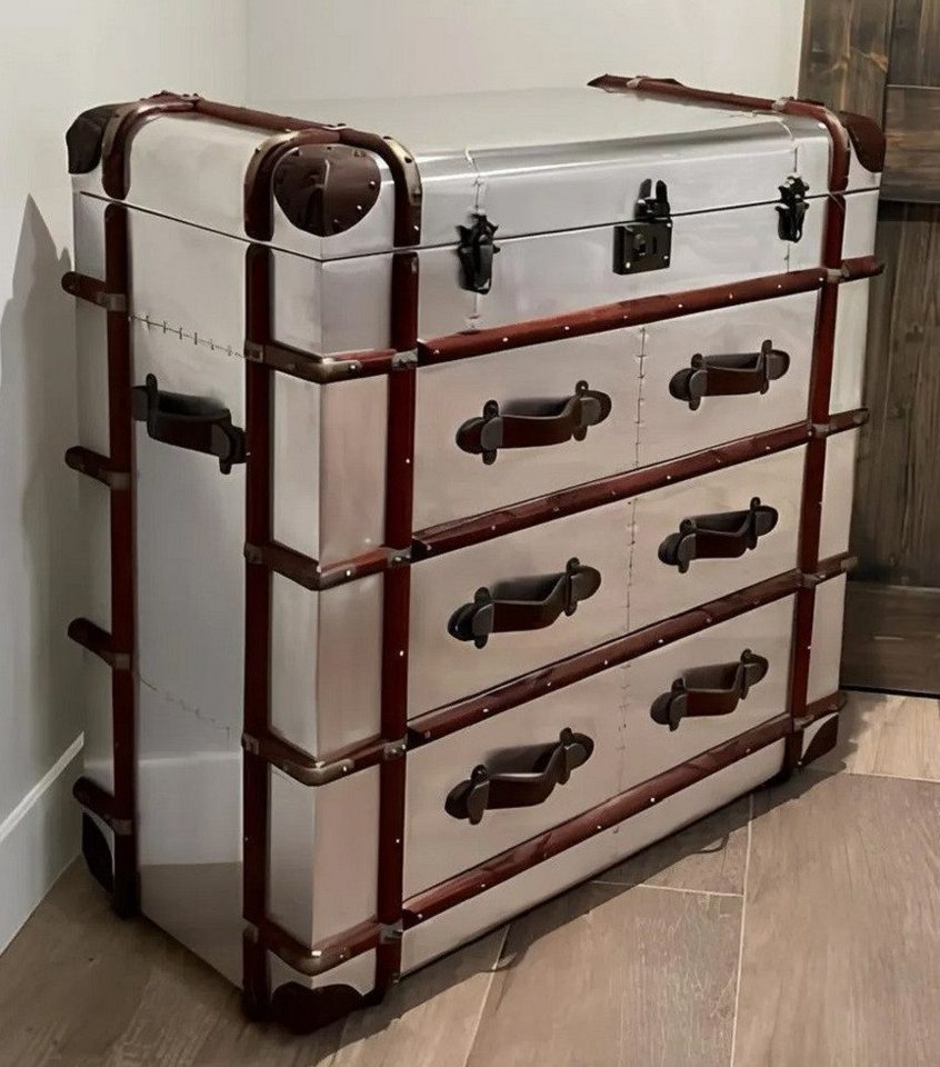 Xlmoebel Schubkastenkommode Aluminium Vintage Koffer Kommode Flieger Aviator Design Sideboard (1 St., Kommode), Hergestellt in Europa von Xlmoebel