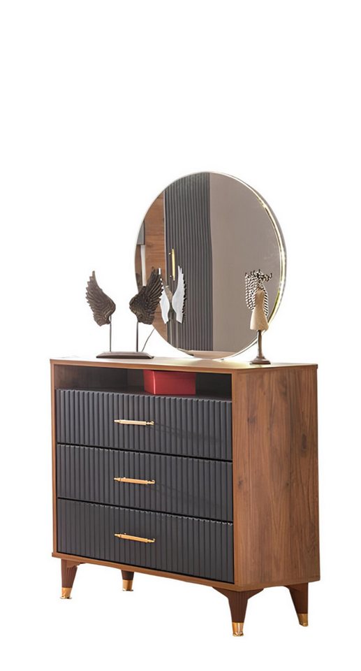 Xlmoebel Schminkschrank Braun Graue Zweifarbige Kommode mit Spiegel für Schlafzimmer (2-St., Schminkschrank mit Spiegel) Hergestellt in Europa von Xlmoebel