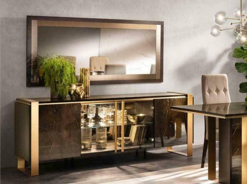 Xlmoebel Sideboard Buffet Anrichte Kommode Spiegel Echte Handarbeit Holz Regal 2tlg (2 St., Kommode + Spiegel), Hergestellt in Europa von Xlmoebel