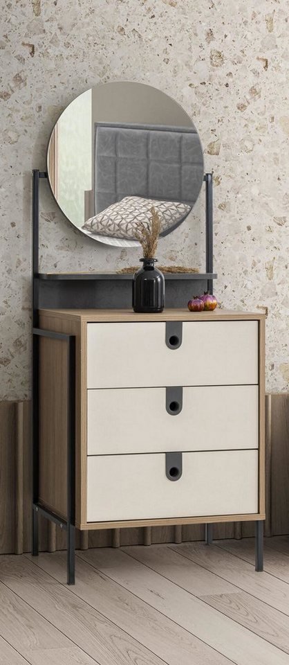 Xlmoebel Schubkastenkommode Elegante Sideboard mit Spiegel und drei Schubfächern in Holzoptik und (Kommode), Hergestellt in Europa von Xlmoebel