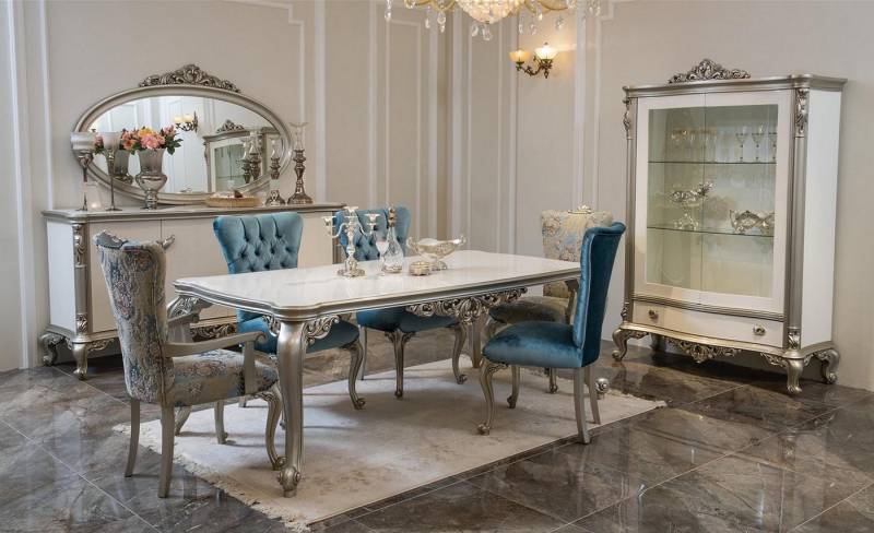 Xlmoebel Essgruppe 10-teiliges Möbel-Set im luxuriösen Art-Déco-Stil für Esszimmer, (10-tlg. Essgruppe(Kommode, Spiegel, Vitrine, Esstisch, 6x Stühle), Hergestellt in Europa von Xlmoebel