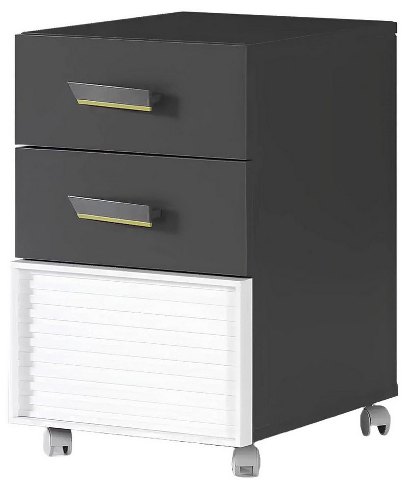 Xlmoebel Rollcontainer Graue Holz Kinderzimmer-Kommode mit Schrank und Regal für Kinder, (1 St., Kommode), Hergestellt in Europa von Xlmoebel