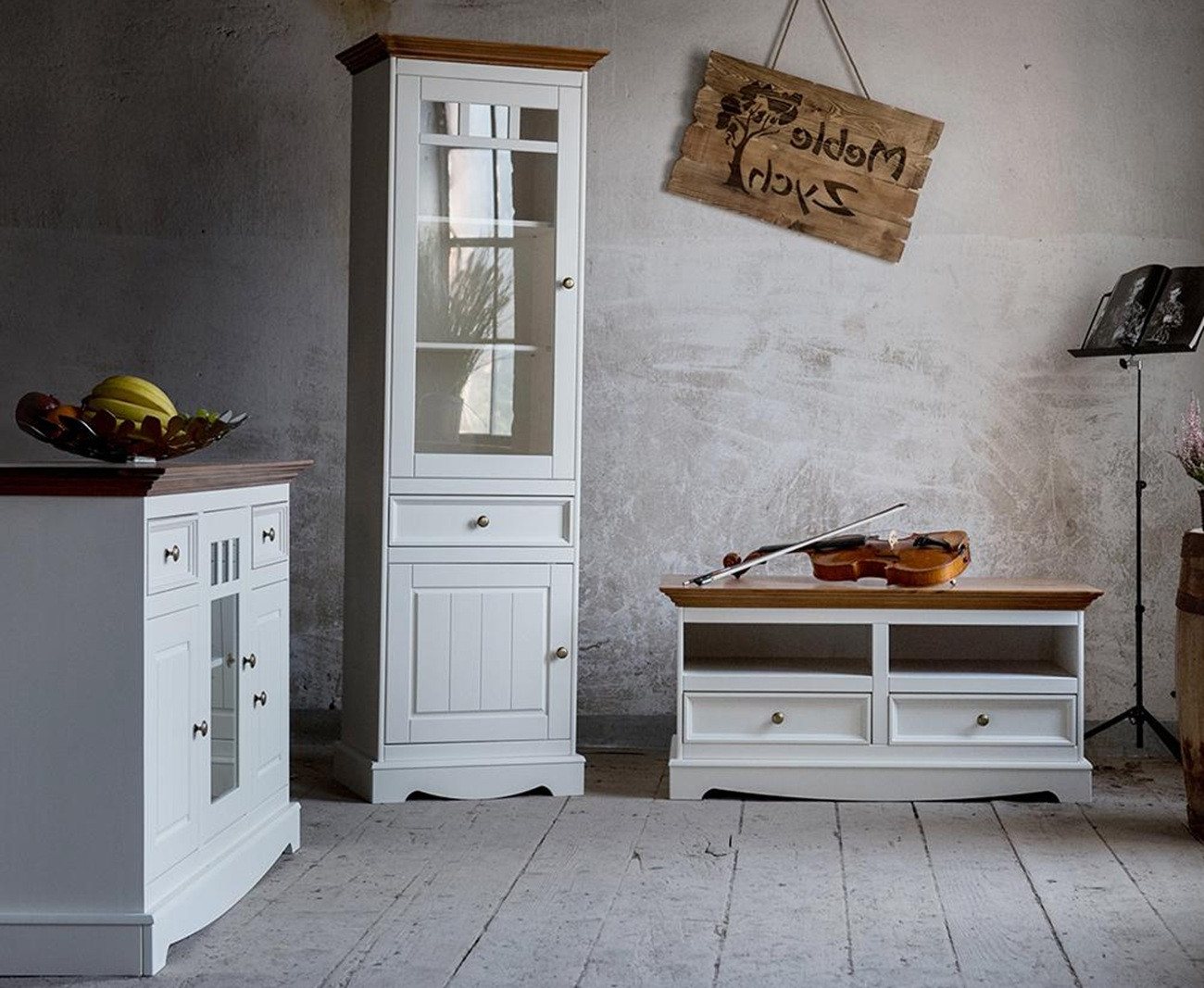 Xlmoebel Wohnwand Landhaus Designer Möbel 3-teiliges Set mit Wohnwand Vitrine Kommode, (3tlg. Wohnzimmer Set (RTV + Vitrine + Kommode), Hergestellt in Europa von Xlmoebel