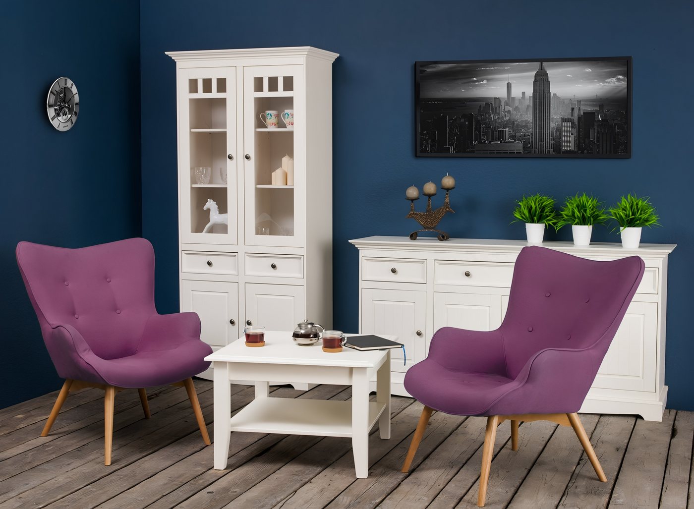 Xlmoebel Esszimmer-Set Landhaus-Stil Möbel Set mit Vitrine und Kommode aus Holz, (2-tlg. Set(Kommode + Vitrine), Hergestellt in Europa von Xlmoebel