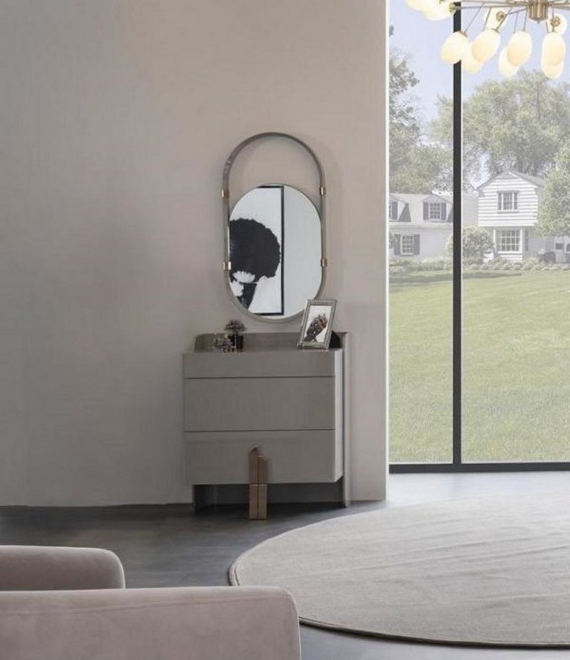 Xlmoebel Schubkastenkommode Nachttisch mit ovalen Spiegel in Hochglanz und Edelstahl (Kommode + Spiegel), Hergestellt in Europa von Xlmoebel