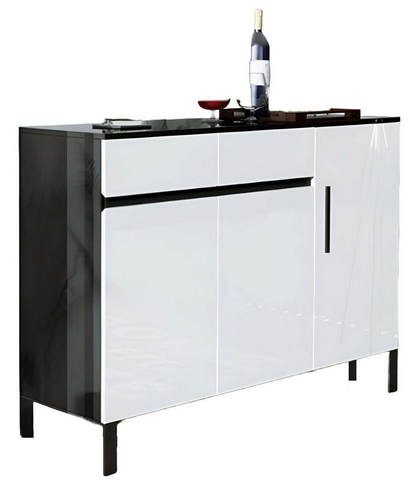 Xlmoebel Kommode Neuer Hochglanzschrank mit 3 Türen und 2 Schubladen, ideal als Kommode (Kommode), Hergestellt in Europa von Xlmoebel