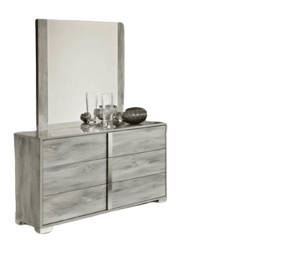 Xlmoebel Schubkastenkommode Set Kommode Spiegel Designer Side Low Board Schrank Wohn Holz Grau (2 St., Kommode + Spiegel), Hergestellt in Europa von Xlmoebel