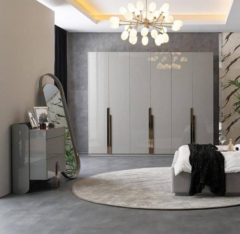 Xlmoebel Schlafzimmer-Set Spiegel-Kommode Kleiderschrank in Hochglanz-Optik aus Edelstahl, (3-tlg., Schubkastenkommode + Standspiegel + Kleiderschrank), Hergestellt in Europa von Xlmoebel