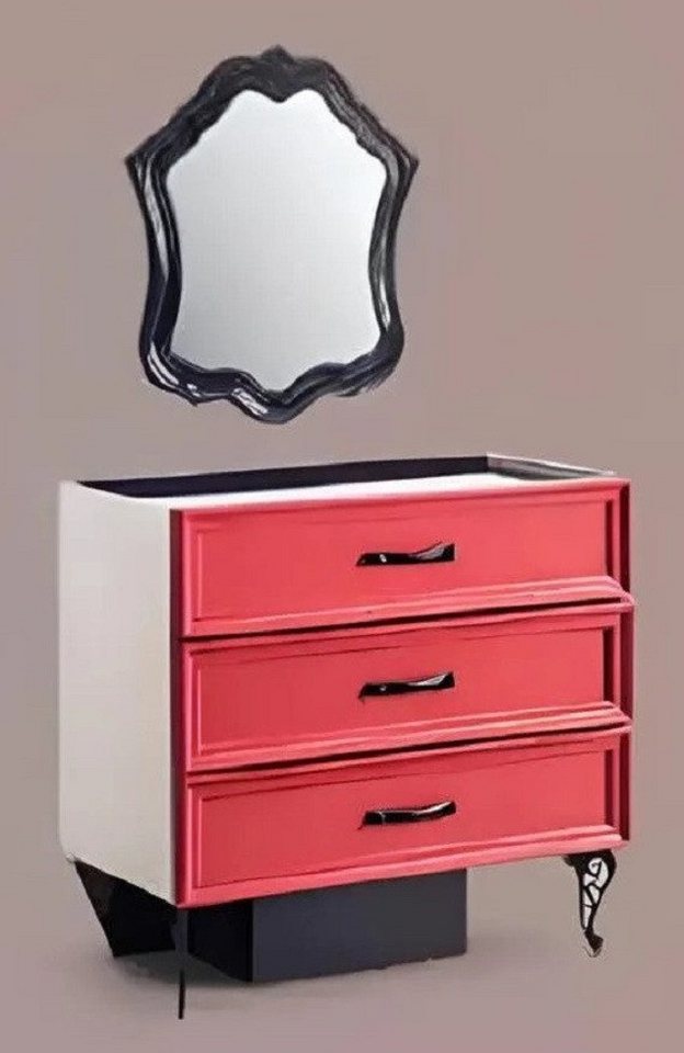 Xlmoebel Schubkastenkommode Traditionelle Kommode Schrank in Rot aus Holz für das Schlafzimmer (Kommode mit Spiegel), Hergestellt in Europa von Xlmoebel