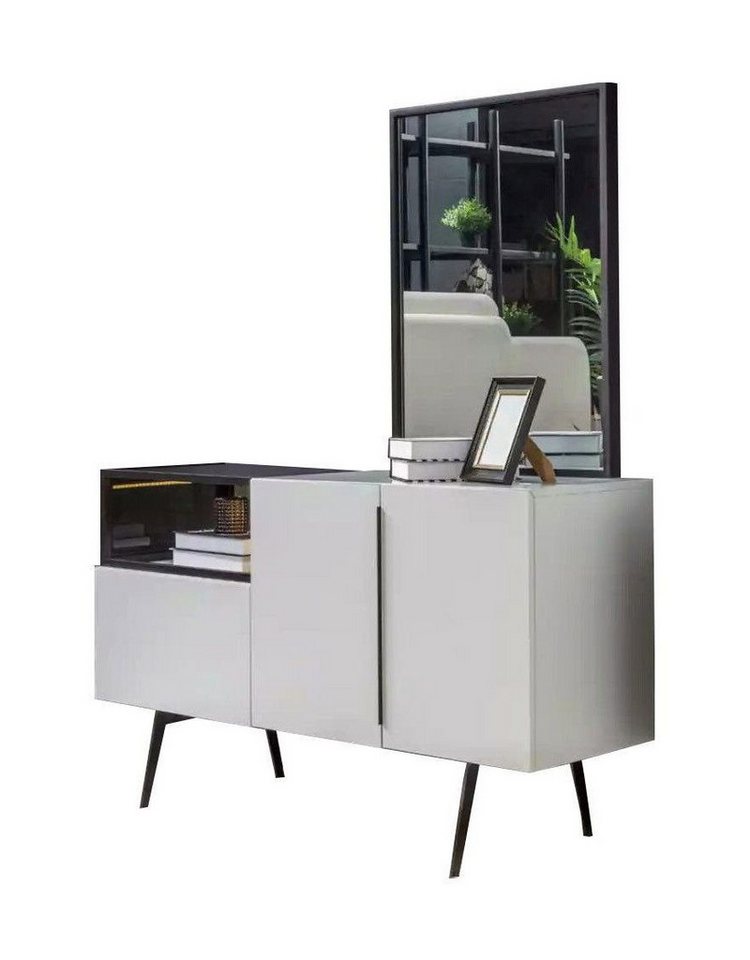 Xlmoebel Schminktisch Weißes Holz-Kommoden-Spiegel-Set im modernen Design, 2-teilig (2-St., 1x Kommode + 1x Spiegel), Hergestellt in Europa von Xlmoebel