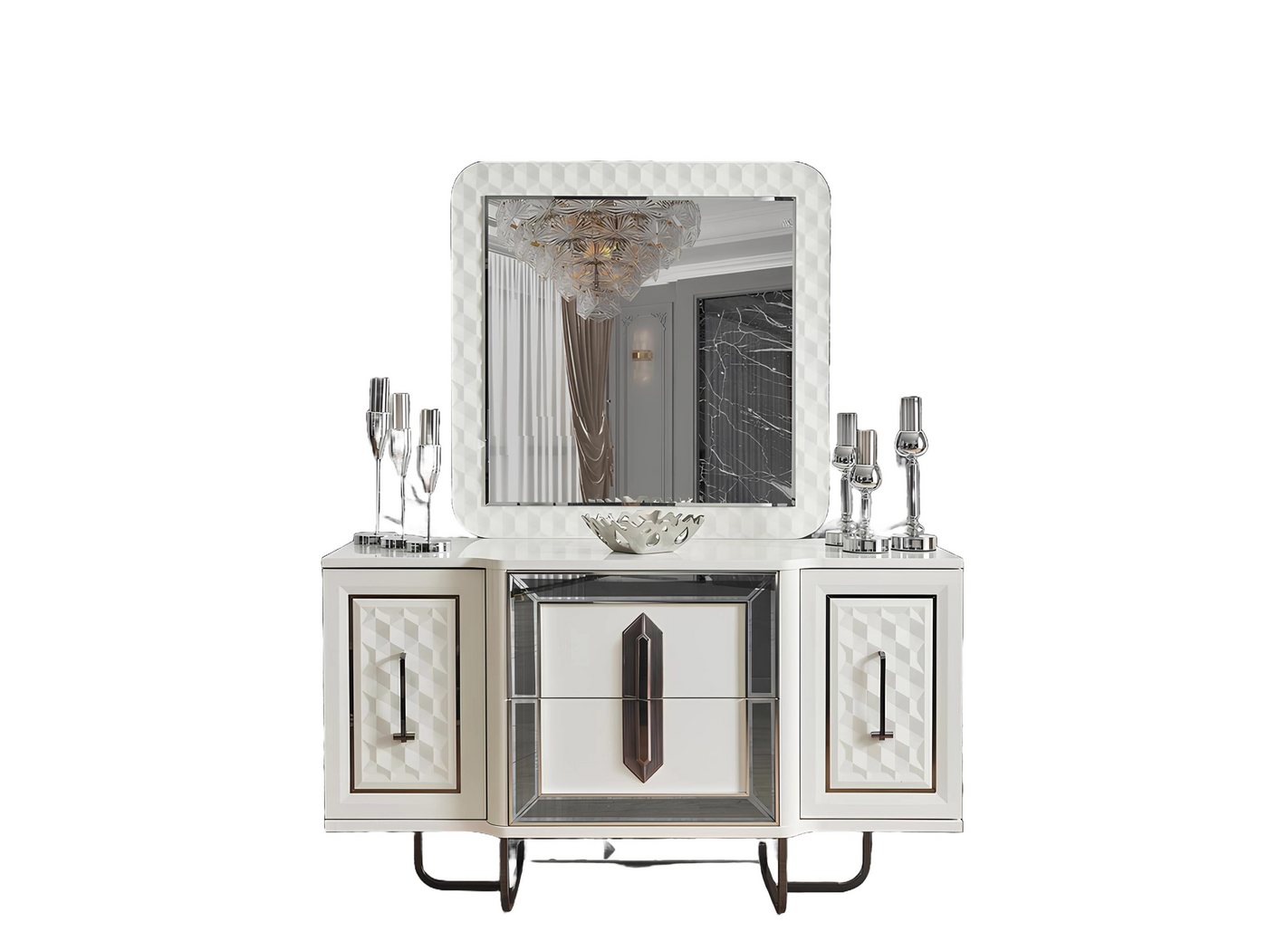 Xlmoebel Kommode Weißes Möbelset bestehend aus Sideboard, Konsole, Tisch und Spiegel (2tlg. Schlafzimmer Set (Kommode+spiegel), Hergestellt in Europa von Xlmoebel