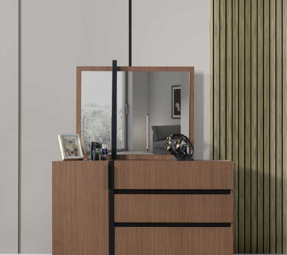 Xlmoebel Kommode Zeitgemäße Braun Schlafzimmer Kommode mit 3 Schubladen und 1 Tür (2tlg.Schlafzimmer Set (Kommode+Spiegel), Hergestellt in Europa von Xlmoebel