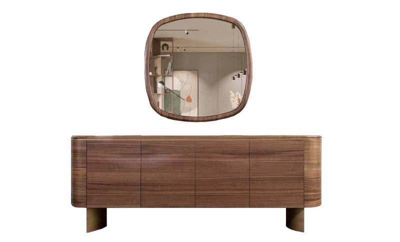 Xlmoebel Sideboard Zeitgemäße braune Schubladenkommode mit vier Türen, Designer-Sideboard (2 St., 2tlg.Esszimmer Set(Kommode+ Spiegel), Hergestellt in Europa von Xlmoebel