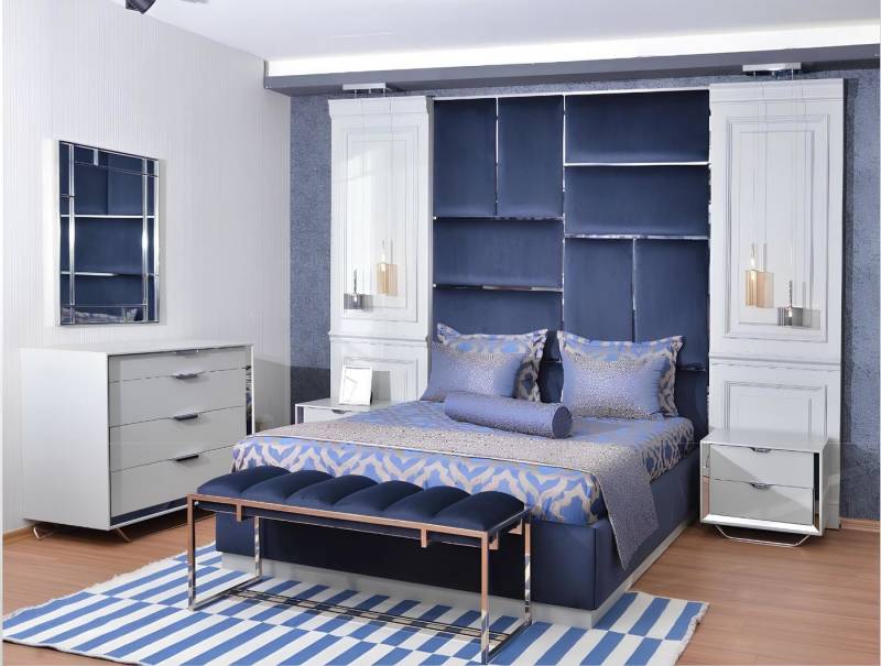 Xlmoebel Komplettschlafzimmer Schlafzimmer-Set mit Doppelbett, Nachttischen und blauer Farbe, (9-tlg., Komplettschlafzimmer 9tlg), Hergestellt in Europa von Xlmoebel