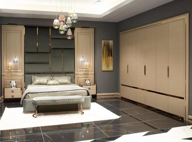 Xlmoebel Komplettschlafzimmer Schlafzimmer-Set mit Doppelbett und Nachttischen in Beige, (6-tlg., Komplettschlafzimmer 6tlg), Hergestellt in Europa von Xlmoebel