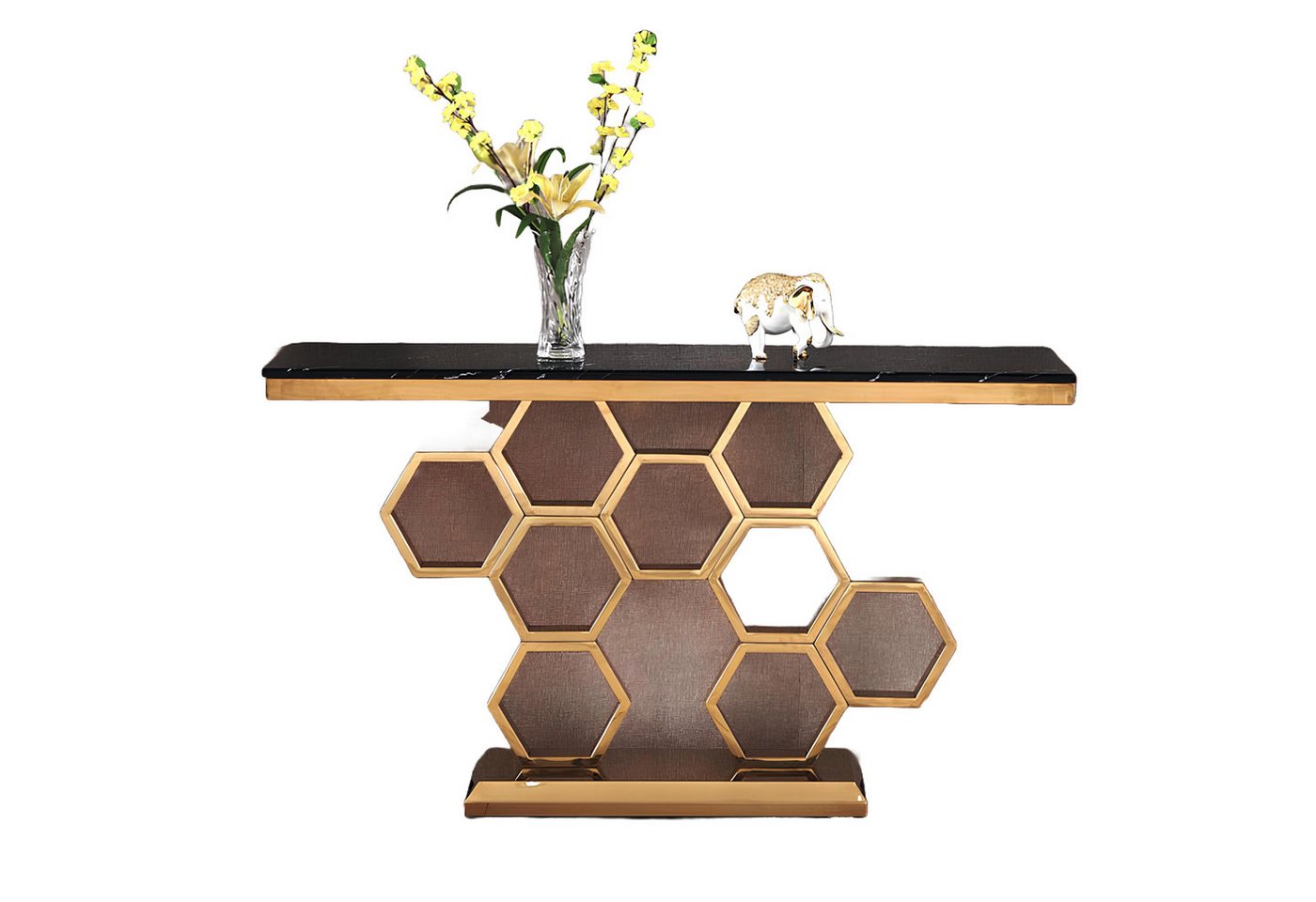 Xlmoebel Konsolentisch Neuer Wohnzimmer-Tisch aus Edelstahl in Goldoptik, Konsolenmöbel 140cm (Konsolentisch), Hergestellt in Europa von Xlmoebel