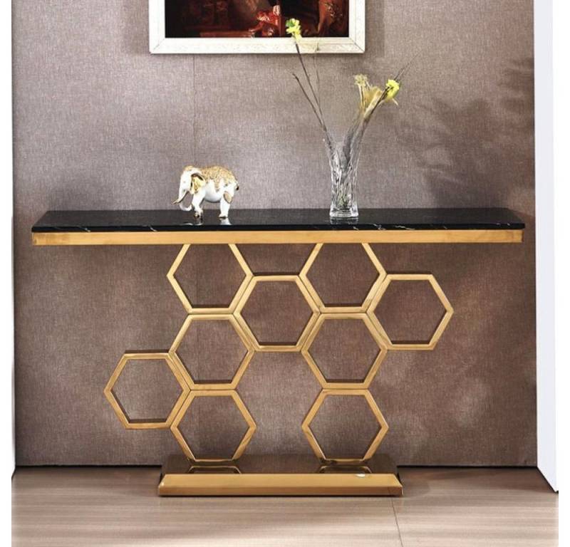 Xlmoebel Konsolentisch Neuer Wohnzimmer-Tisch aus Edelstahl in Goldoptik, Konsolenmöbel 140cm (Konsolentisch), Hergestellt in Europa von Xlmoebel