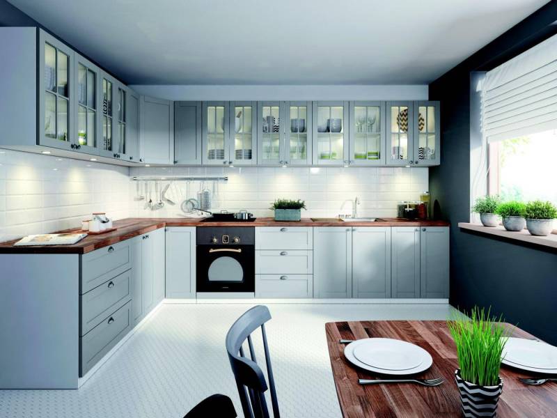 Xlmoebel Küchenzeile Maßgeschneiderte Design-Einbauküche mit Glas- und Holzunterschränken, Hergestellt in Europa von Xlmoebel