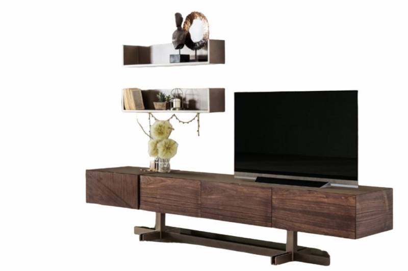 Xlmoebel Lowboard Zeitgemäßer RTV Lowboard Möbelstück Holz Edelstahl Wohnraum Braun (Sideboard), Hergestellt in Europa von Xlmoebel