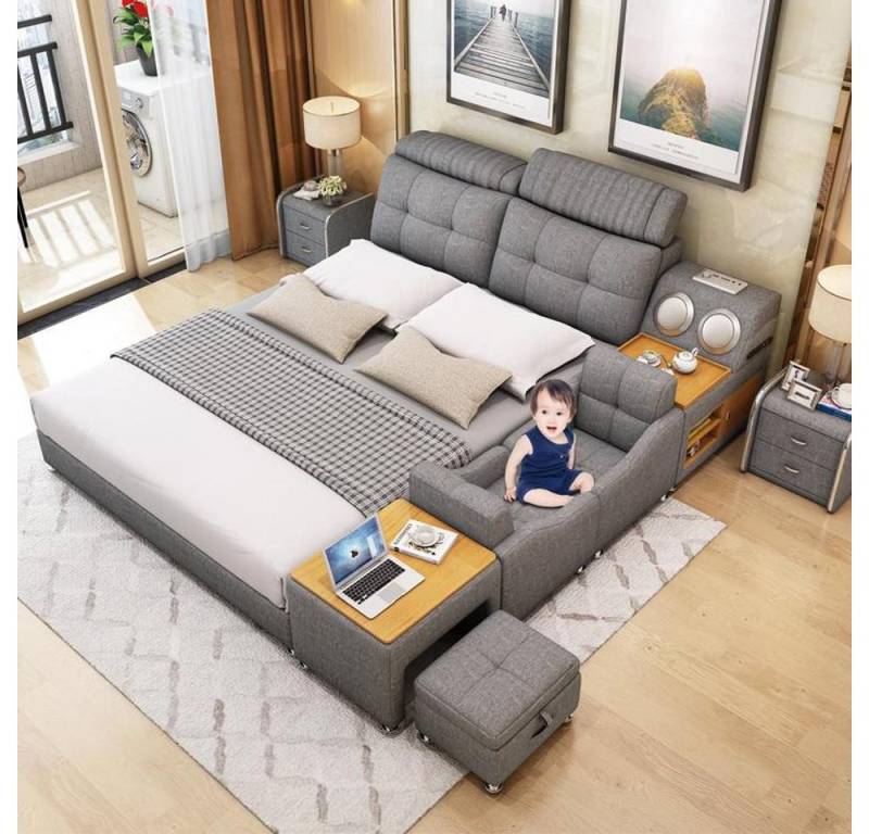 Xlmoebel Multimediabett Bettgestell für Doppelbetten mit einer Größe von 180x200cm für Hotels (Multifunktions Bett), Hergestellt in Europa von Xlmoebel