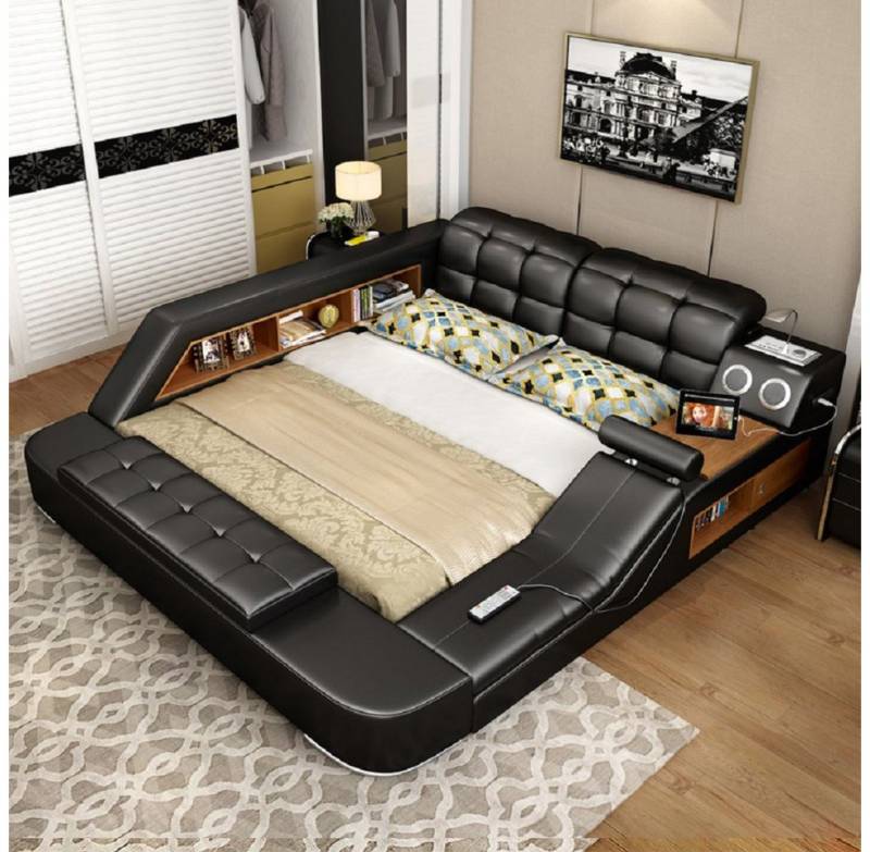 Xlmoebel Multimediabett Doppelbett mit USB-Ladestation und integriertem Regal in 180x200 (Bett), Hergestellt in Europa von Xlmoebel