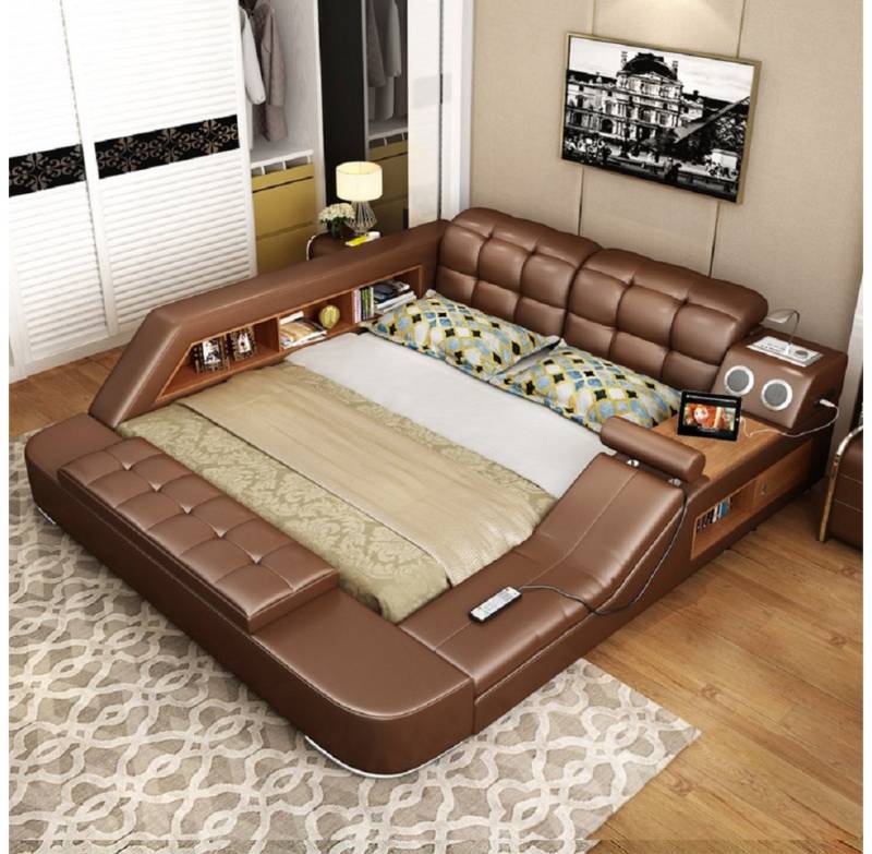 Xlmoebel Multimediabett Doppelbett mit USB-Ladestation und integriertem Regal in 180x200 (Bett), Hergestellt in Europa von Xlmoebel