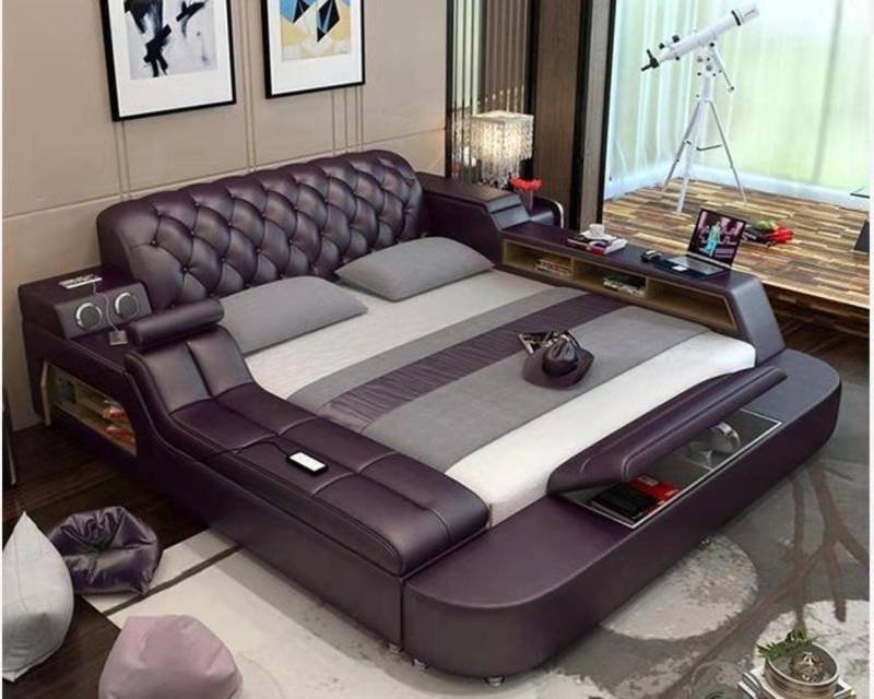 Xlmoebel Multimediabett Großes Lederbett mit vielseitigem Design und praktischen Funktionen (Multifunktions Bett), Hergestellt in Europa von Xlmoebel