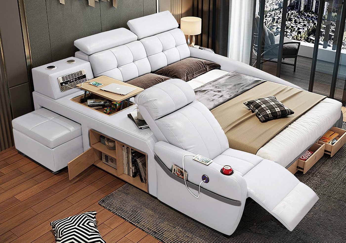 Xlmoebel Multimediabett Luxuriöse Multifunktionsmassage-Liege mit USB-Regal (1-tlg., Multifunktions Bett), Hergestellt in Europa von Xlmoebel