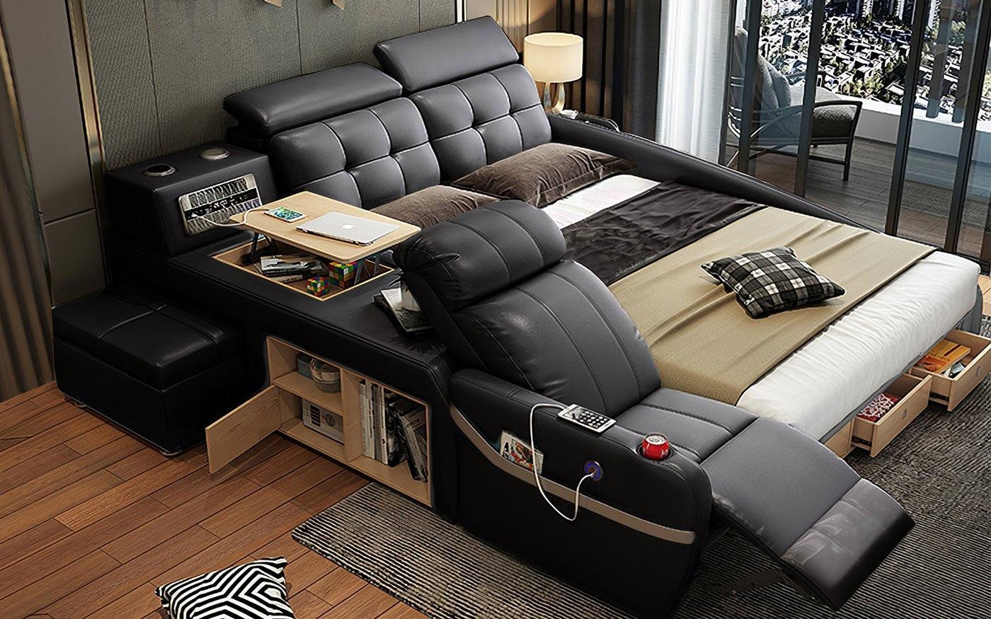 Xlmoebel Multimediabett Luxuriöse Multifunktionsmassage-Liege mit USB-Regal (1-tlg., Multifunktions Bett), Hergestellt in Europa von Xlmoebel