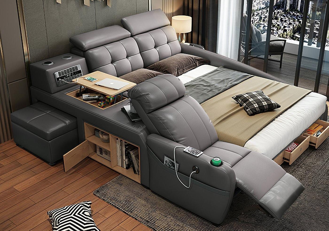 Xlmoebel Multimediabett Luxuriöse Multifunktionsmassage-Liege mit USB-Regal (1-tlg., Multifunktions Bett), Hergestellt in Europa von Xlmoebel