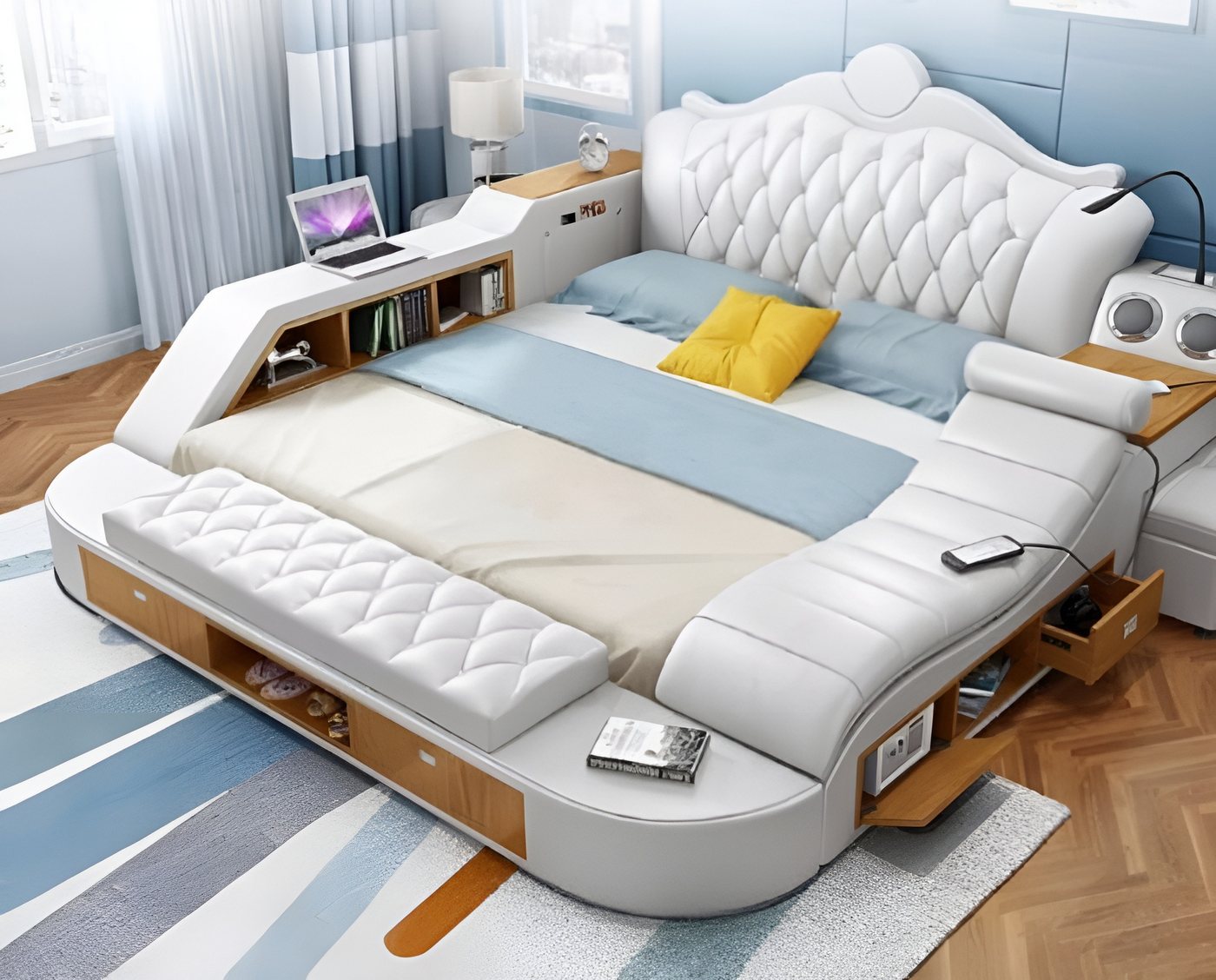 Xlmoebel Multimediabett Luxuriöses Doppelbett mit Design-Polsterung in Chesterfield-Design (Multifunktions Bett), Hergestellt in Europa von Xlmoebel