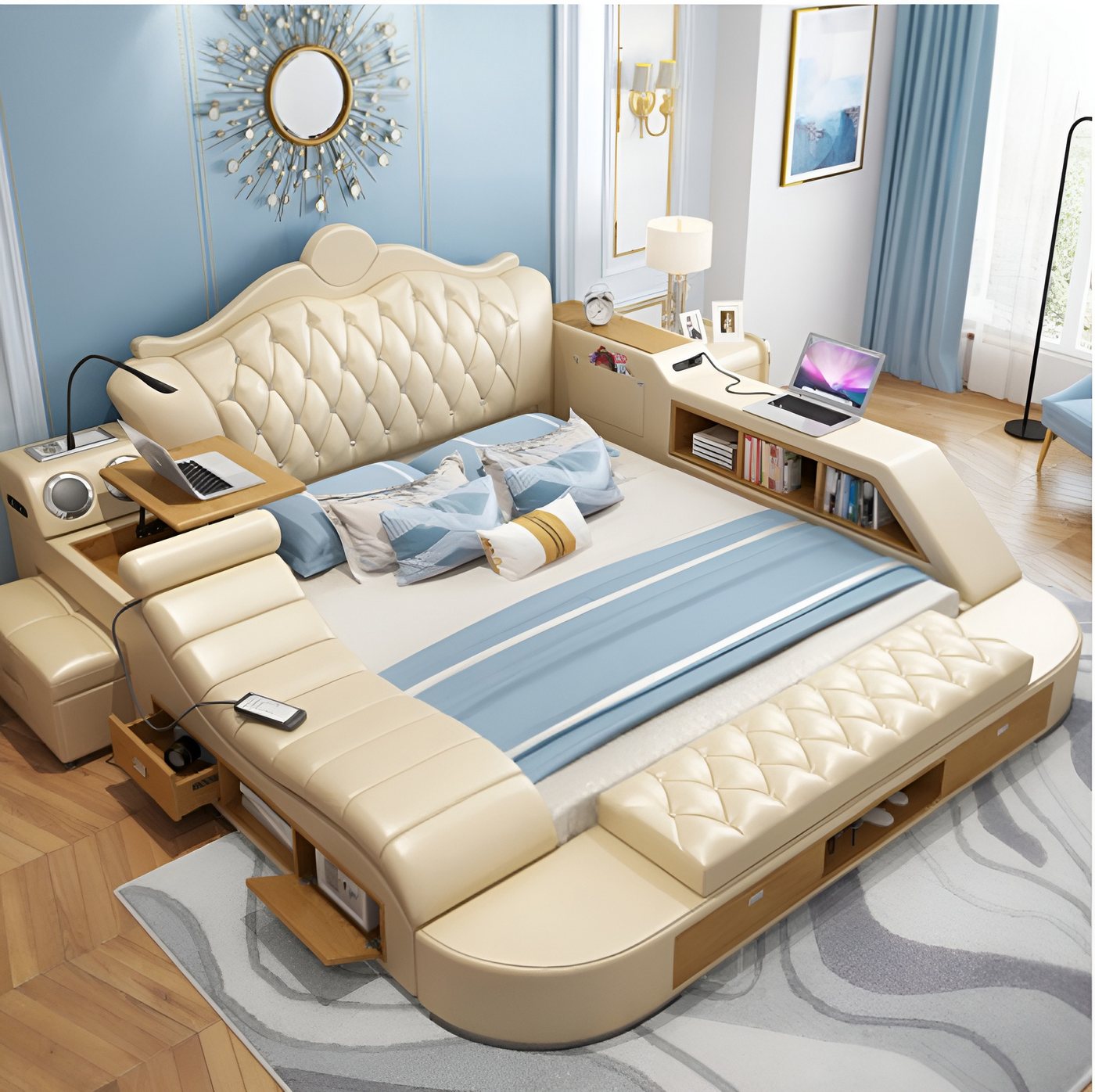 Xlmoebel Multimediabett Luxuriöses Doppelbett mit Design-Polsterung in Chesterfield-Design (Multifunktions Bett), Hergestellt in Europa von Xlmoebel