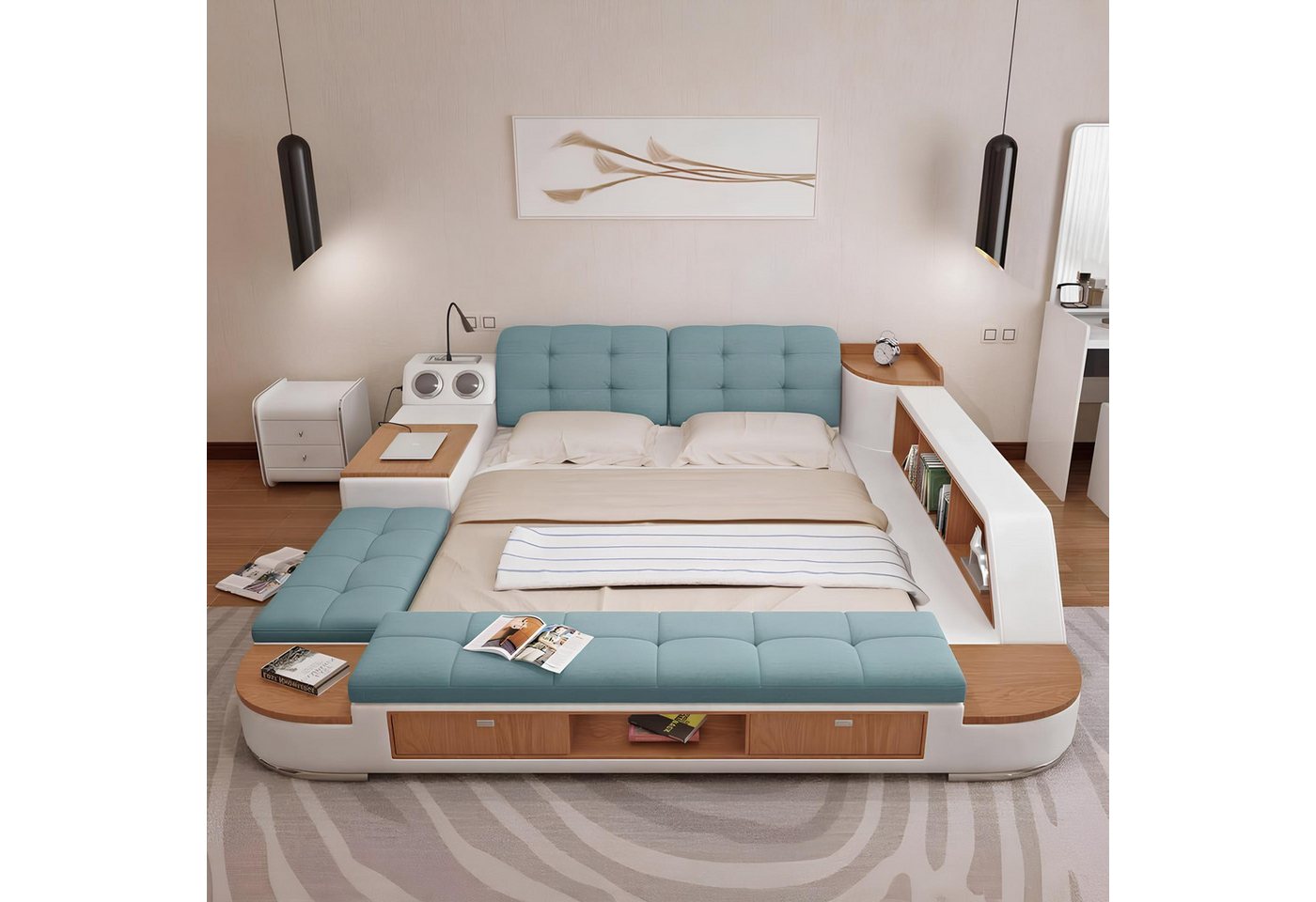 Xlmoebel Multimediabett Neues Doppelbett im luxuriösen Design aus Leder für moderne Hotels (Multifunktions Bett), Hergestellt in Europa von Xlmoebel