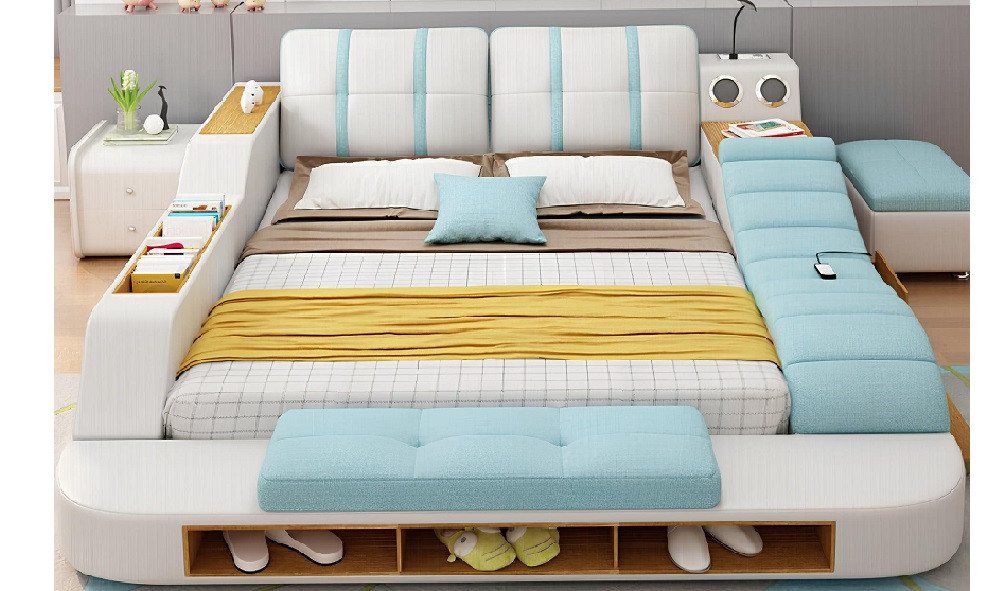 Xlmoebel Multimediabett Neuzeitliches Doppelbett mit Polsterung aus Leder im modernen Design (Multifunktions Bett), Hergestellt in Europa von Xlmoebel