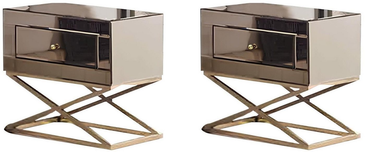 Xlmoebel Nachttisch Zwei goldene Designer-Holz-Nachttische für das Schlafzimmer im Set (1-St., Gruppe 2tlg Nachttische), Hergestellt in Europa von Xlmoebel