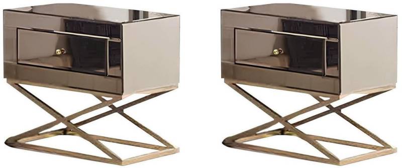 Xlmoebel Nachttisch Zwei goldene Designer-Holz-Nachttische für das Schlafzimmer im Set (1-St., Gruppe 2tlg Nachttische), Hergestellt in Europa von Xlmoebel